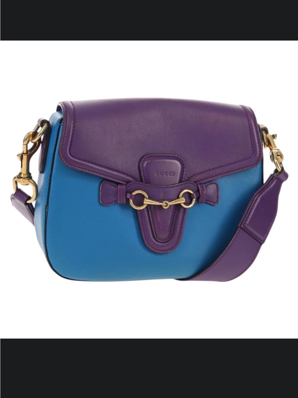 Gucci 380573 Horsebit Shoulder Bag Purple and Blue Leather Crossbody